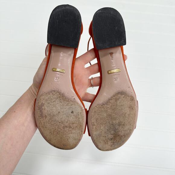 Gucci Horsebit Liliane Flat Suede Sandals Orange Gold Ankle Cuff Strap 37 - Picture 9 of 11